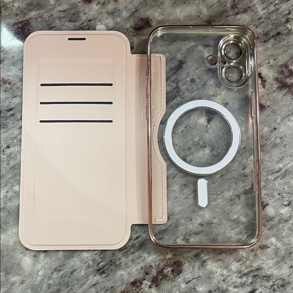 NEW Pink/Rose Gold Wallet Case iPhone 16 Plus